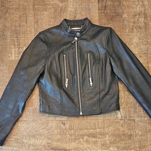 Michael Kors Lamb Leather Jacket Black silver zippers with pockets size small